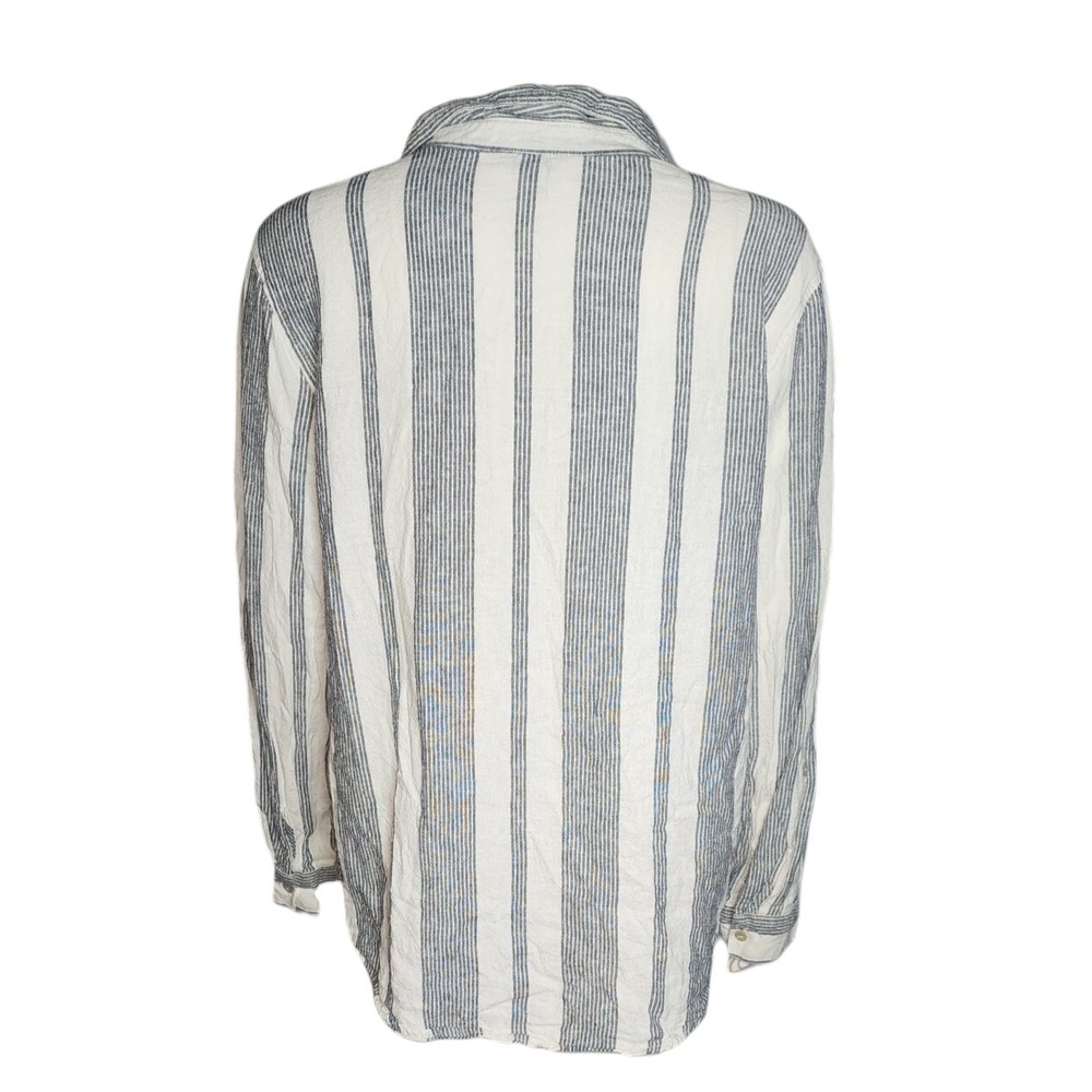 Orvis Linen Shirt Womens Size XL Blue White Striped Long Sleeve Coastal Classic - Picture 3 of 6